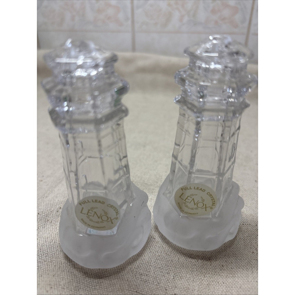 Lenox Lighthouse Salt and Pepper Shakers Full Lead Crystal 4" Germany